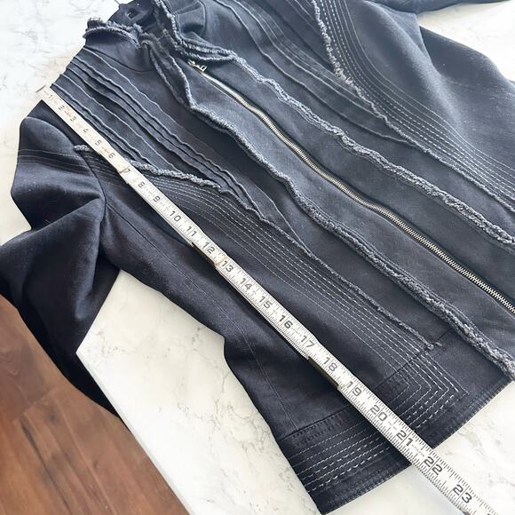 Elie Tahari Black Cotton Denim City Moto Zip Front Jacket Women’s Size Medium - Picture 9 of 16